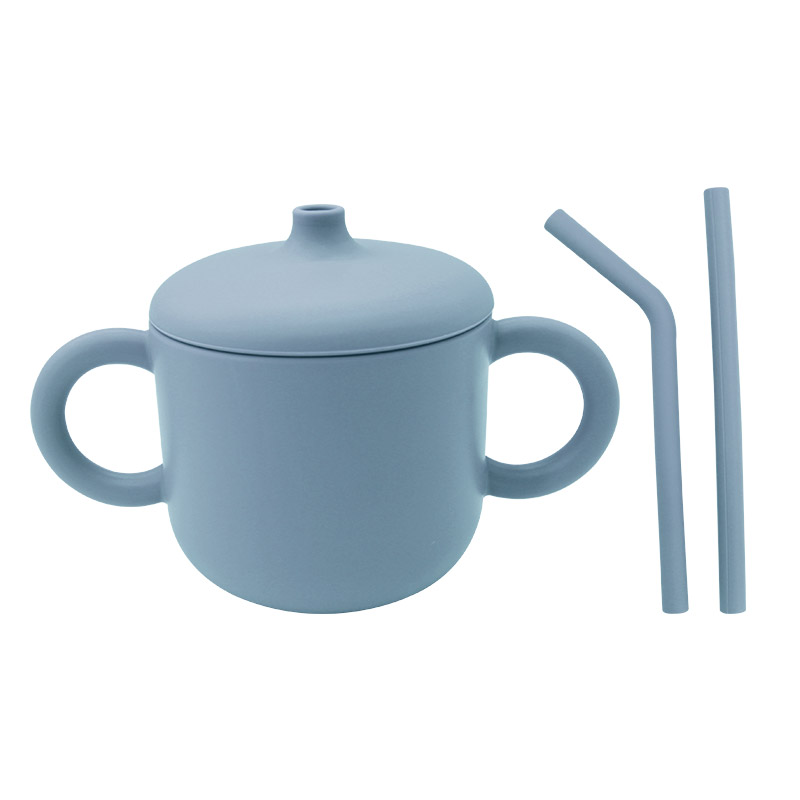 Double-ear straw cup--grey blue