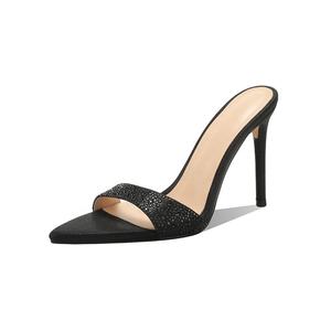 Moncheer - Mules de Tacón Alto con Pedrería Plateada para Mujer, Diseño de Punta Puntiaguda, Brillantes, para Exteriores - Product Image 3