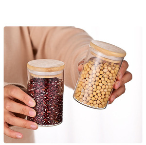 Bán Buôn Kín Thực Phẩm <span class=keywords><strong>Container</strong></span> Cao Borosilicate Chịu Nhiệt Thủy Tinh Gia Vị Lưu Trữ Jar Với Nắp Tre Màu Đen Nhãn - Product Image 6