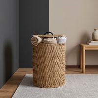 Paniers de rangement ronds en rotin tressé à la main de haute qualité avec couvercle pour la lessive, grande taille