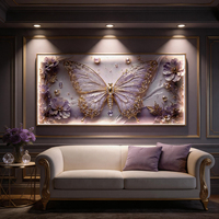 Art mural en forme de papillon bleu serti de diamants, cadre en alliage d'aluminium, peinture sur toile élégante à effet 3D pour le salon, décoration de la maison