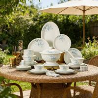 Blaues Blumenmuster 58-Teiliges Jingdezhen Weißes Jade-Keramik-Geschirrset |   Premium 10-Personen Geschirrset