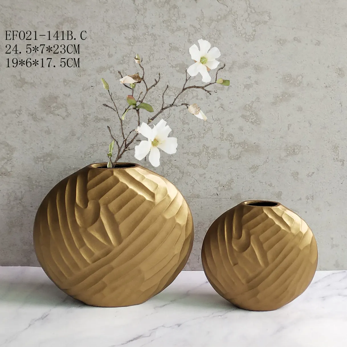 Modern luxury gold round porcelain vases hotel wedding centerpiece indoor home decorative flower ceramic vases