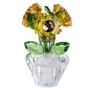 K9 Crystal Sunflower Figurine Table Decor Glass Flower Collectible Ornament Home Souvenir Gifts