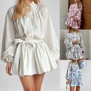<span class=keywords><strong>Abito</strong></span> Corto Floreale Boho da Donna Pronto per la Spedizione, Collo Alto, <span class=keywords><strong>Maniche</strong></span> <span class=keywords><strong>a</strong></span> <span class=keywords><strong>Palloncino</strong></span>, Orlo <span class=keywords><strong>con</strong></span> Volant, Vita Alta, Moda Boutique - Product Image 2