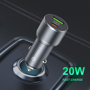 <span class=keywords><strong>Chargeur</strong></span> de <span class=keywords><strong>voiture</strong></span> USB haute vitesse 25W à charge rapide PD, QC3.0, en alliage d'aluminium et matériau PC ignifuge, 1 sortie USB et Type-C 5V3A - Product Image 1