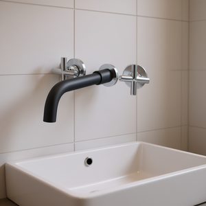 Grifo de Baño Contemporáneo Db de Montaje en Pared, 2 Manijas, Acabado Cromado, Rociado Suave para Uso en Lavabo - Product Image 2