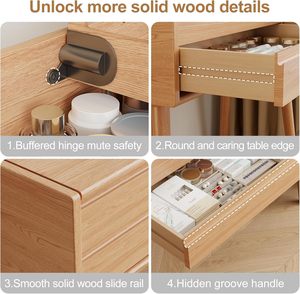 Grand bureau de maquillage en bois massif avec miroir rabattable 4 tiroirs 3 modes d'éclairage <span class=keywords><strong>dressing</strong></span> de couleur bois <span class=keywords><strong>original</strong></span> - Product Image 2