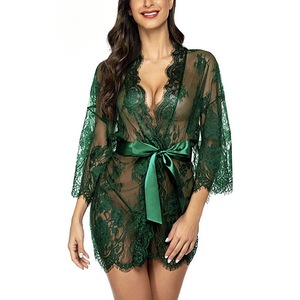 Robe de chambre en dentelle pour femmes, lingerie babydoll, chemise de nuit en maille - Product Image 2