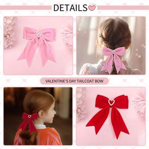 Valentine's Day Girl's Hair Accessories Heart-Shaped Rhinestone Velvet Hairpin Dovetail <b>Bow</b> Hair <b>Clips</b> for Children - Product Image 3