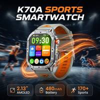 Montre connectée K70A carrée 2,13'' AMOLED avec écran toujours actif, batterie 480 mAh, lampe torche LED, étanche 3 ATM, montre connectée sport