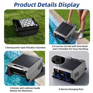 Robot nettoyeur de piscine solaire sans fil à double charge, flottant automatiquement, pour feuilles et débris, pour piscines enterrées et hors sol - Product Image 5