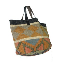Handmade Geometric Indian Tote <b>Bag</b> Women Thick Cotton Jute Strap Vintage Style Open Closure <b>Large</b> Capacity Clutch <b>Shoulder</b> <b>Bag</b> - Product Image 3