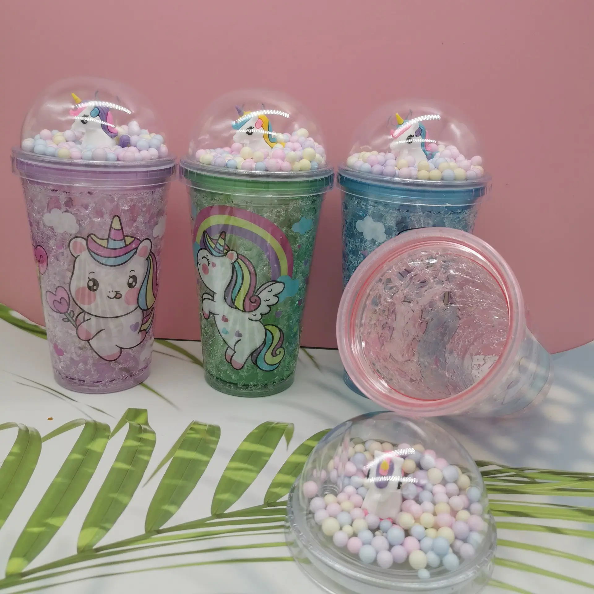 New Fashion Cartoon Unicorn Plastic Water Bottle Straw Unisex Student Cup Business Gifts Outdoor Activities Hiking Wholesale