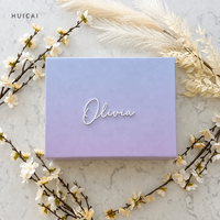 Boîte cadeau magnétique écologique personnalisée avec nom, dégradé bleu-violet, carton rigide, lettrage en relief 3D, pliable, cadeau pour femmes