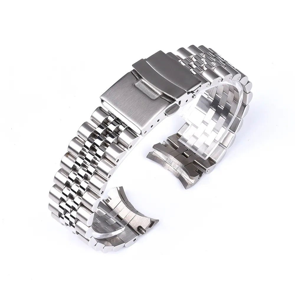 JUELONG Curved Solid End 304L Stainless Steel Watch Band 20mm 22mm Three Beads For Skx007 Watch Bracelet