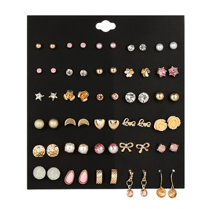 Fashion Stud <b>Earrings</b> Set 24 Pairs Mixed Design Zircon Pearl Heart Star Moon For Women Gift Jewelry Stainless Steel <b>Posts</b> - Product Image 4