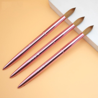 Kuas Kuku Akrilik Bulat Berujung Keriting dengan Gagang Logam Chrome Pink, Bulu Kolinsky 100% Asli, Logo Custom, Penjualan Panas AS 2025 untuk Profesional