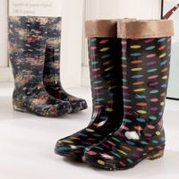 Botte de pluie en PVC pour hommes chaussures imperméables tissu floral plus velours coton chaud hiver chaussures en caoutchouc en gros pour hommes