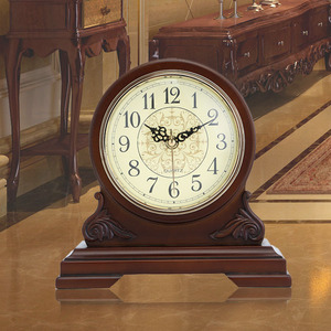 Solid Wood Table Clock Circular European Style Retro Antique Living Room Silent Quartz Clock - Product Image 1