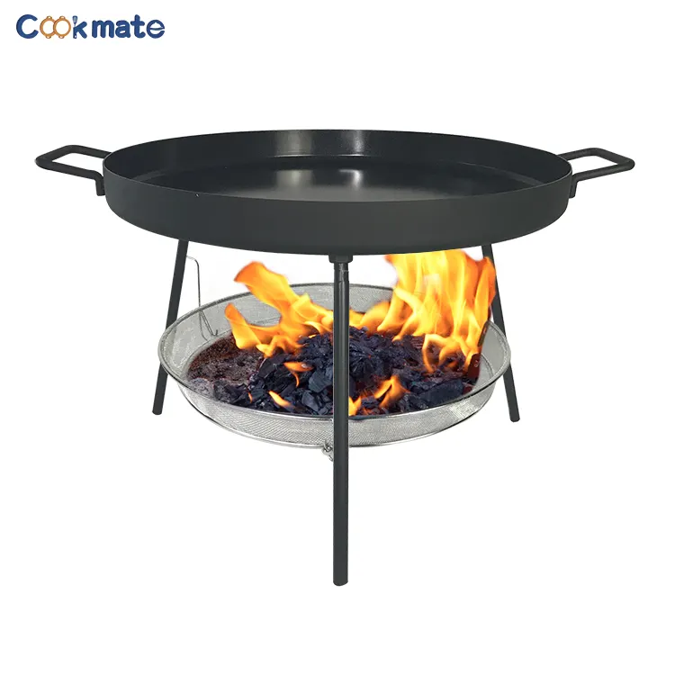 2022 COOKMATE enamel coated outdoor camping garden picnic cookware set 3 legs bbq iron grill pan