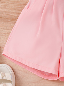 2024HO été enfants filles belle couleur unie maille dentelle hauts à licou Shorts 2 pièces ensemble vêtements décontractés enfants mode caillot - Product Image 6