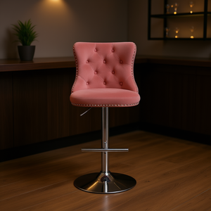 Taburete de Bar Moderno de Terciopelo con Base Cromada, Altura Ajustable, Asiento Giratorio y Respaldo Acolchado, Mueble para Hogar o Pub - Product Image 2
