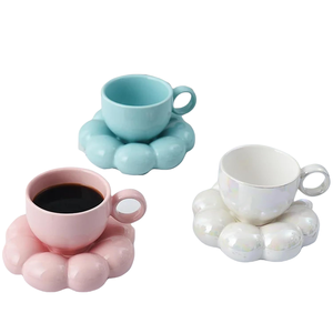 New Creative Eco-Friendly Custom Coffee <b>Tea</b> Cup Set Vintage Handmade Ceramic Cloud <b>Mug</b> with Tray for Business Gifts - Product Image 4