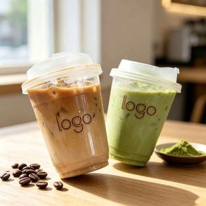 Vasos Desechables de PET en Forma de U de 12oz y 89mm, Vasos de Plástico con Tapa y Logotipo Personalizado para Matcha Latte, Smoothie y Café Helado - Product Image 4
