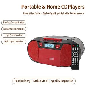 Reproductor de CD Portátil Retro Rojo y Negro Personalizado de Fábrica con Radio FM, Grabación USB, Altavoz Doble y Control Remoto para Audio en el Hogar - Product Image 3