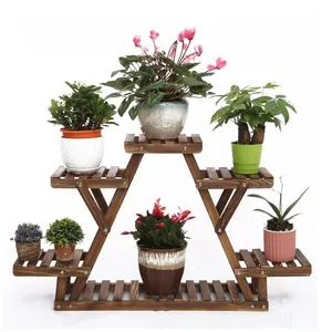 Wooden Plant Stand 6 Tier Bonsai Flower Display Shelf Carbonized Wood for Outdoor Plant Shelf