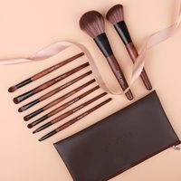 Ensemble de pinceaux de maquillage personnalisable pour débutants, 9 pièces, avec manche en bois et poils synthétiques doux pour le visage et les yeux, kit cosmétique