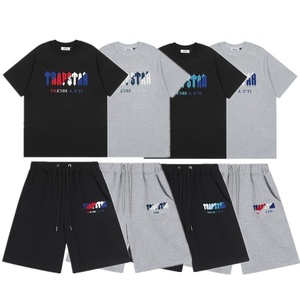 Camiseta de Manga Corta y Pantalones Cortos de Verano con Letras en Degradado Blanco y <span class=keywords><strong>Azul</strong></span>, Bordados en Tela de Rizo, Ecológicos, 100% Fibra de Bambú - Product Image 3