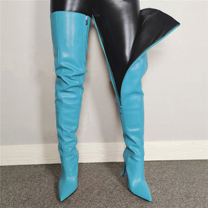 Bright Colors Botte Hiver Pour Femme Cuir Leather Leg Warmer Overknee Long Winter Sexy Thigh <b>High</b> Boots Heels - Product Image 3