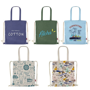 Sac fourre-tout promotionnel en toile de coton SHANGHONG pour femme, avec cordon de serrage, motif lettres personnalisé, faible MOQ - Product Image 1