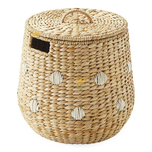 Cestas Redondas de Mimbre con Tapas, Estilo Bohemio con Diseño de Lunares, para Decoración y Organización de Habitaciones Infantiles - Product Image 2