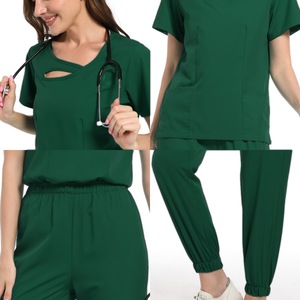 Women's <b>Scrub</b> Set Moisture Wicking Knitted Split Uniforms For Medical Dental Salon Staff With Cutout Neckline S XXL - Product Image 2