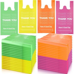 Plastic Shopping <b>Bags</b> 11x6x21 Inch With Handles Thank You Design Colorful Bulk Grocery T-Shirt <b>Bags</b> Medium Size - Product Image 1