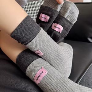 Hotcolor Mid Calf <b>Socks</b> Gray And <b>Black</b> Color Blocking Sweat Absorbing Thermo Women's <b>Socks</b> - Product Image 1