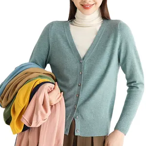 Commercio all'ingrosso di inverno Con Scollo A V eleganza Intellettuale allentato sexy delle donne delle ragazze casual cappotti manica lunga cardigan In Maglia maglione di lana