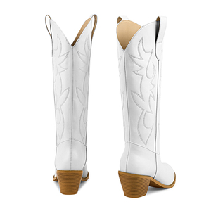 WETKISS 2026 Primavera Verano Zapatos de Novia <span class=keywords><strong>Botas</strong></span> Vaqueras Occidentales para Mujer <span class=keywords><strong>Botas</strong></span> Altas hasta la Rodilla con Punta de Almendra <span class=keywords><strong>Botas</strong></span> Vaqueras <span class=keywords><strong>Blancas</strong></span> Bordadas para Boda - Product Image 4