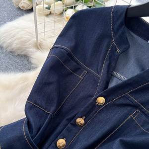 <span class=keywords><strong>Robe</strong></span> longue en jean sans manches pour femme, col en V, boutons métalliques, style <span class=keywords><strong>vintage</strong></span>, coupe trapèze, pour <span class=keywords><strong>soirée</strong></span> ou tenue décontractée - Product Image 6