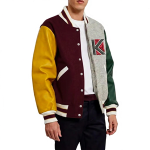 Chaqueta Varsity Dorada Casual para Hombre KVJ124 Multicolor con Mangas de Cuero y Lana, Parches de Chenilla, Cierre de Botones Bordados - Product Image 2