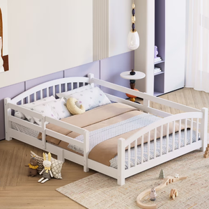 <span class=keywords><strong>Lit</strong></span> <span class=keywords><strong>Montessori</strong></span> complet avec lattes, barrières de sécurité et porte en bois massif - Montage facile pour filles et garçons - Naturel - Product Image 1