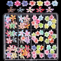 12 Grilles de Breloques 3D en Résine pour Ongles, Motifs Floraux Multicolores, Mini Décorations Florales, Ornements Transparents en Forme de Pétales, Fournitures de Manucure