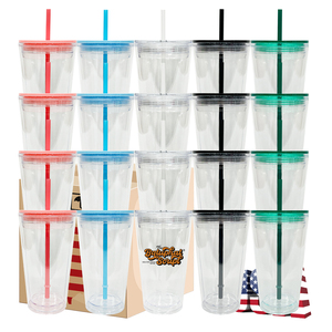Gobelets à café en plastique acrylique à double paroi transparents pré-percés, plusieurs couleurs, 16 oz, 24 oz, avec bouchon en silicone - Product Image 2