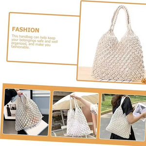 Bolso de mano de malla tejida a mano con logotipo personalizado para mujer, bolso de playa de verano de ganchillo de algodón, bolso de hombro de compras de malla para viaje - Product Image 6