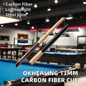 OKHEALING Taco de billar/snooker de alta calidad con eje de fibra de carbono de 13 mm, vástago de arce y unión de acero inoxidable, 2 piezas, 19 oz - Product Image 2