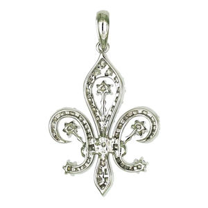 Pendentif Fleur de Lys en Or 18 carats et Diamants 0,842 ct 50 Pierres 3,37 g Collection de Bijoux Symboliques de Haute Joaillerie - Product Image 2