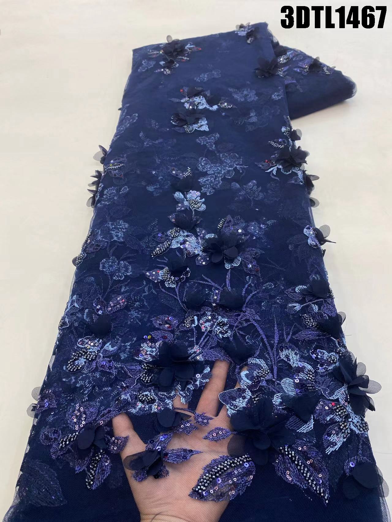 Luxury Mesh Lace Dress Fabric with 3D Beads & Embroidery Luxury Mesh Lace Dress Fabric with 3D Beads & Embroidery
